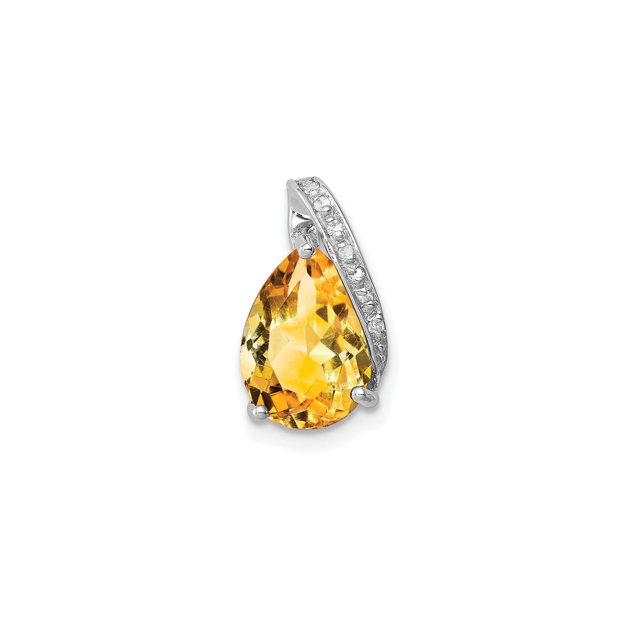 Sterling Silver Teardrop Pendant with Citrine and Diamond Accents, November Birthstone Jewelry