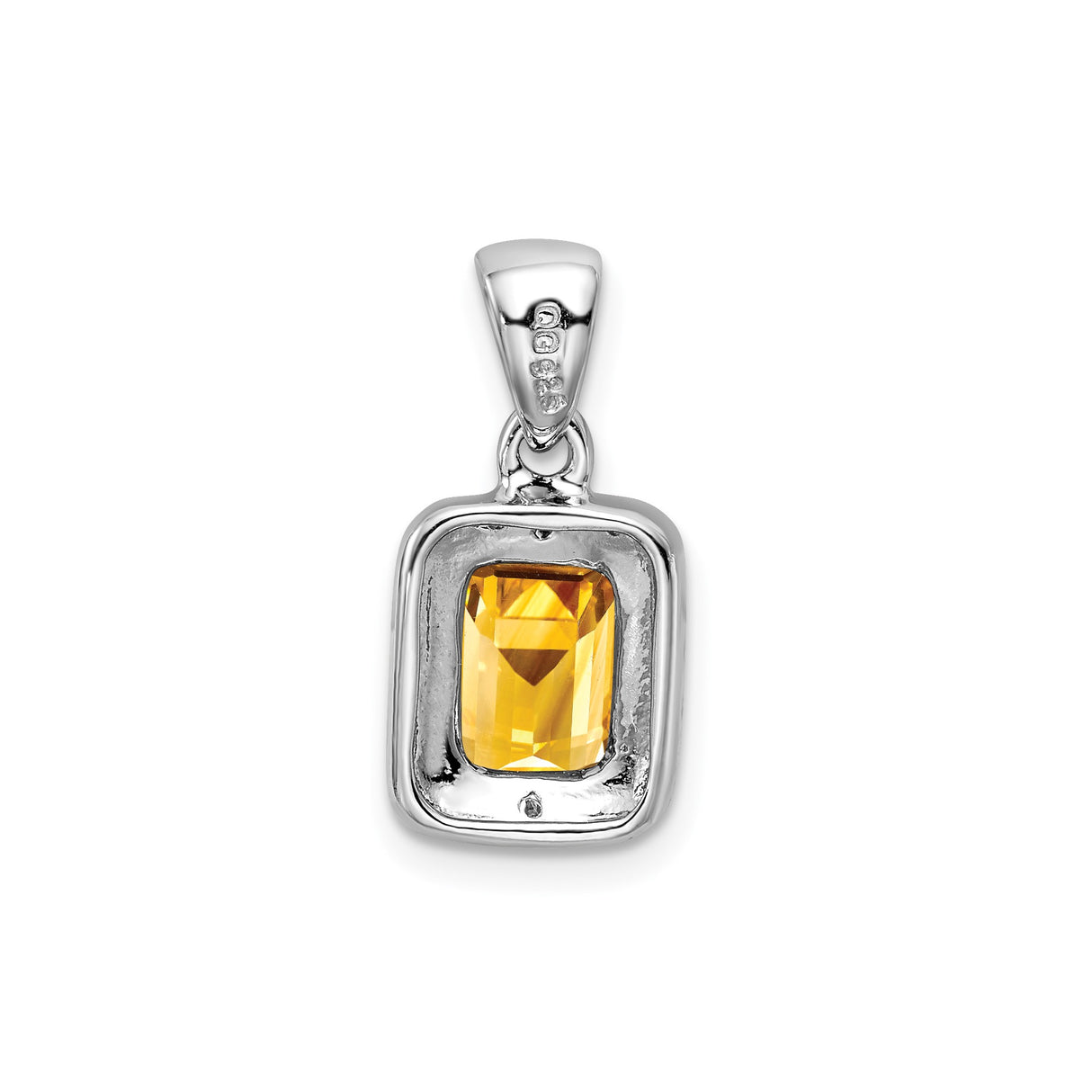 Sterling Silver Pendant with Emerald Cut Citrine and Diamond Accent, Textured Rectangle Design