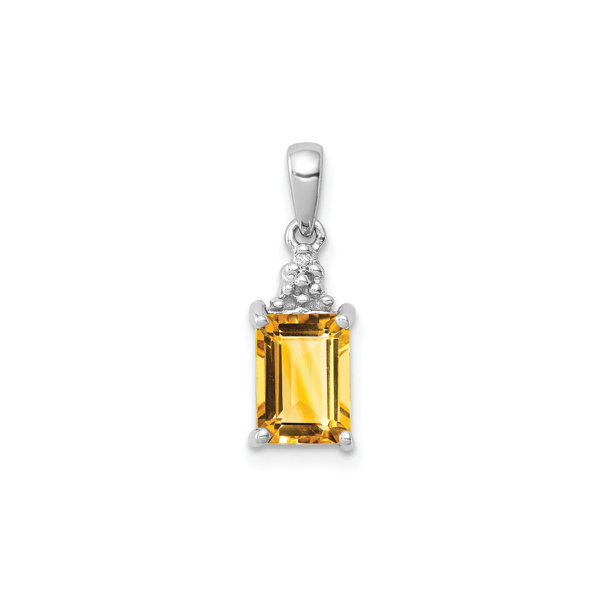 Sterling Silver Citrine Pendant with Textured Bail, Emerald Cut November Birthstone Jewelry