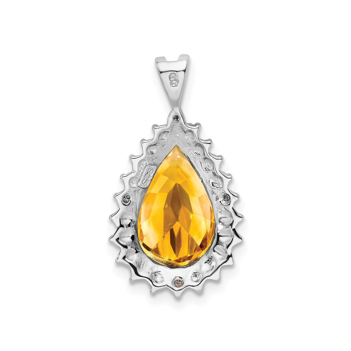 Sterling Silver Teardrop Pendant with Yellow Citrine and Diamonds Halo