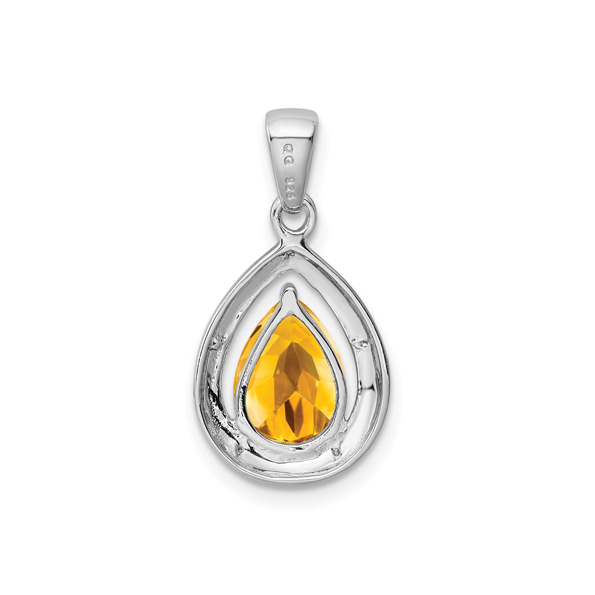 Sterling Silver Teardrop Pendant with Yellow Citrine and Diamond Accents