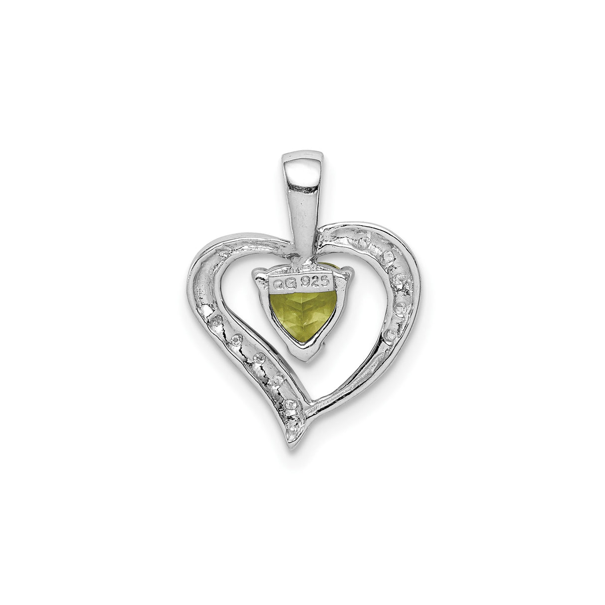 Sterling Silver Heart Pendant with Heart-Cut Peridot and Diamond Accents