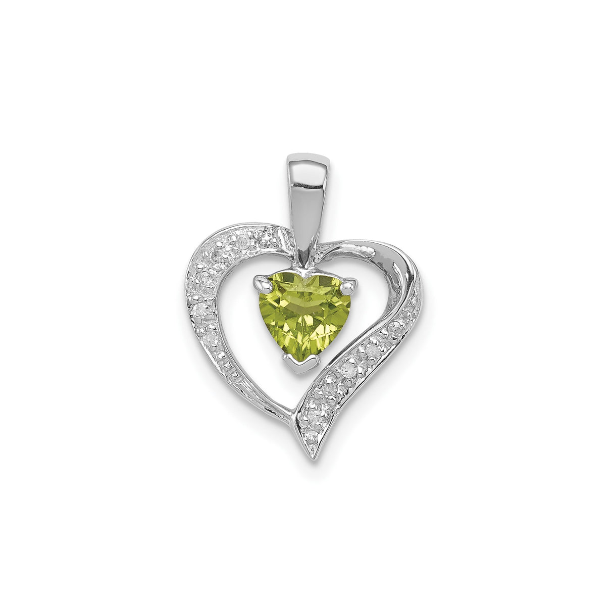 Sterling Silver Heart Pendant with Heart-Cut Peridot and Diamond Accents