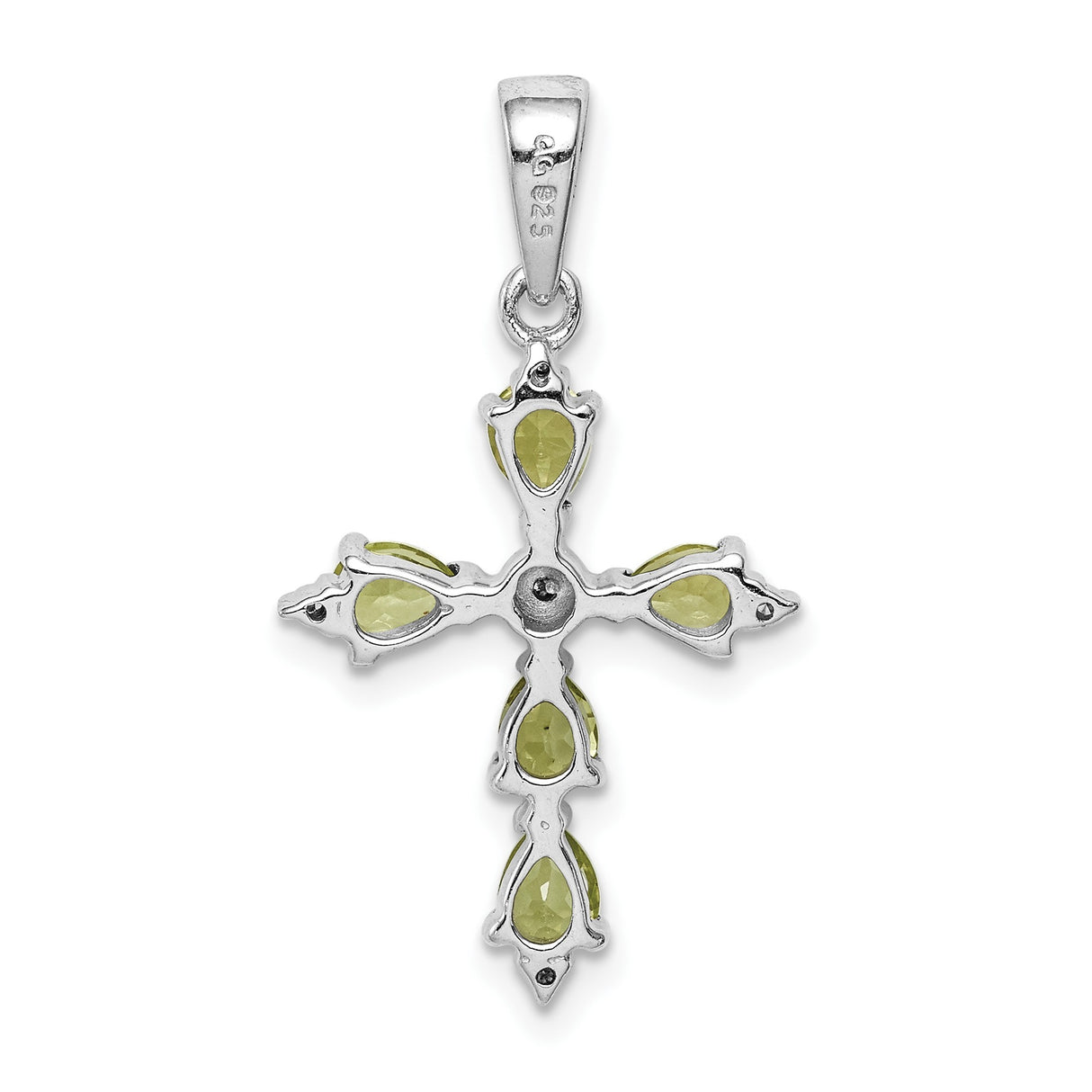 Sterling Silver Cross Pendant with Oval Peridot and Diamond Accents, Unisex Religious Jewelry