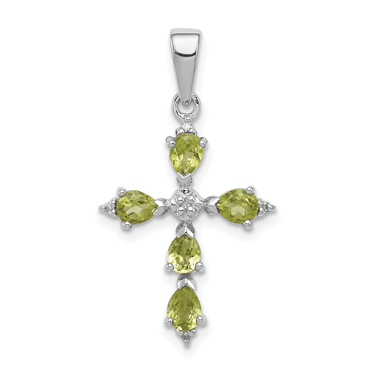 Sterling Silver Cross Pendant with Oval Peridot and Diamond Accents, Unisex Religious Jewelry