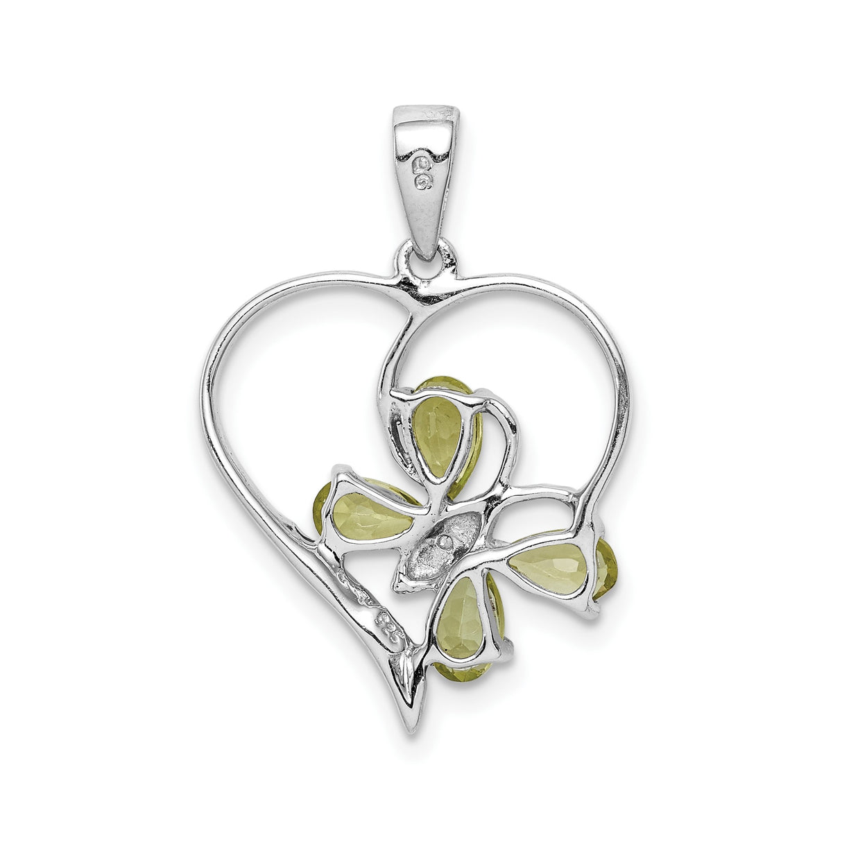 Sterling Silver Heart Pendant with Peridot and Diamond, Celtic Shamrock Design for Women