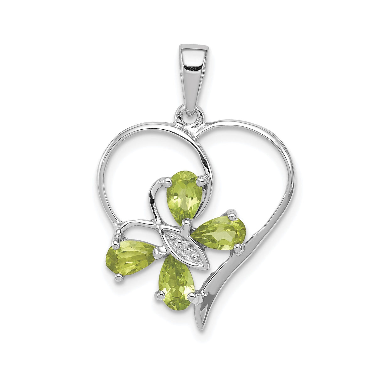 Sterling Silver Heart Pendant with Peridot and Diamond, Celtic Shamrock Design for Women
