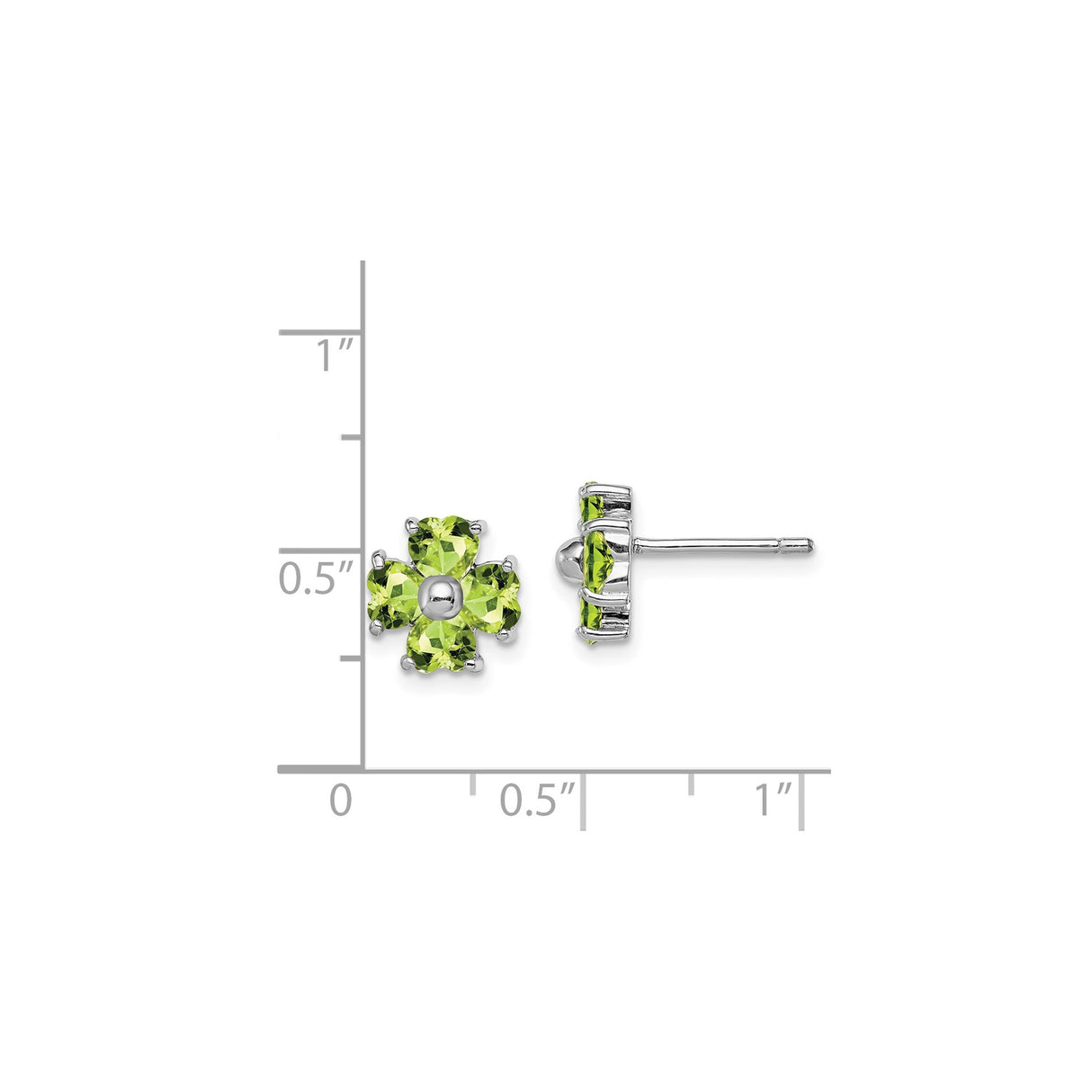 Sterling Silver Clover Stud Earrings with Heart Shaped Peridot Gemstones, Four Leaf Design