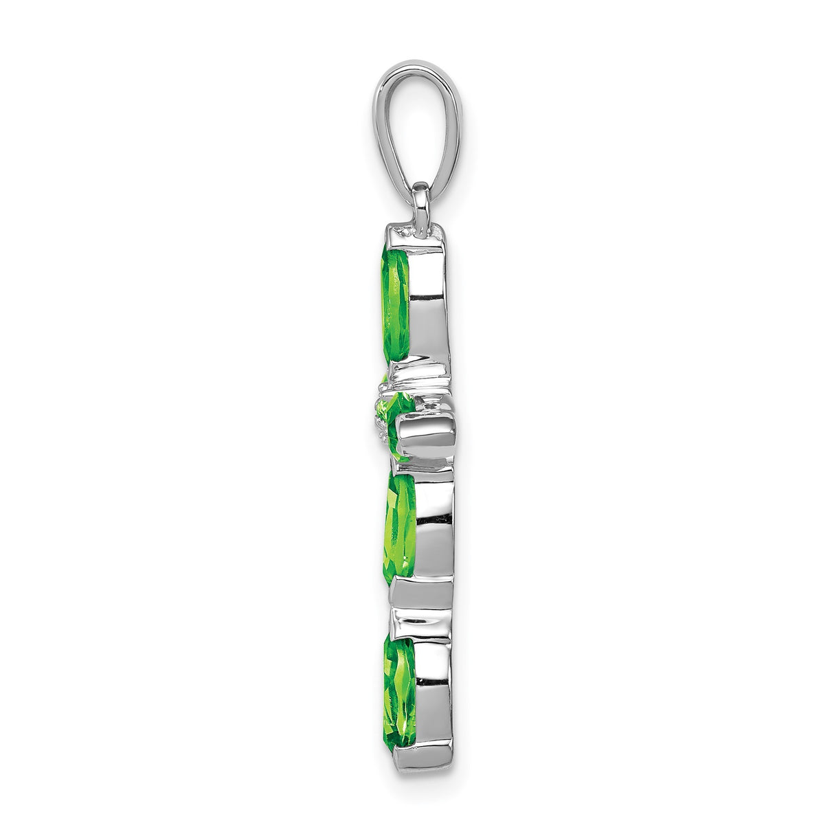 Sterling Silver Pendant with Marquise Peridot and Diamond, Faith Cross Design for Men and Women