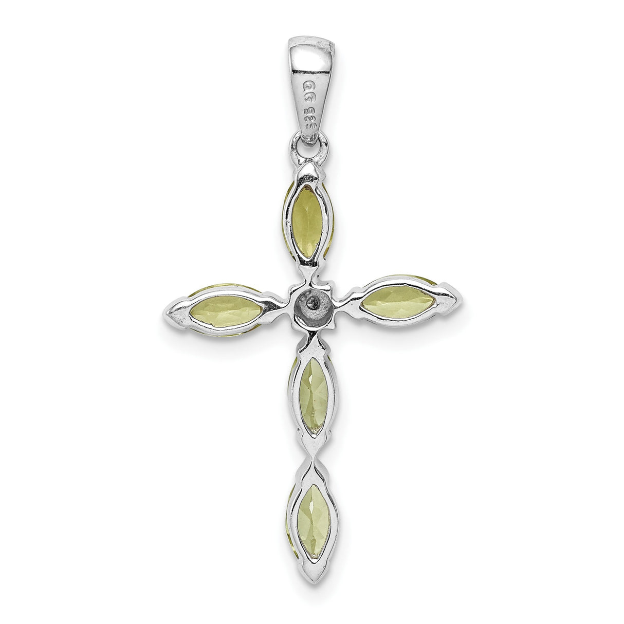 Sterling Silver Pendant with Marquise Peridot and Diamond, Faith Cross Design for Men and Women