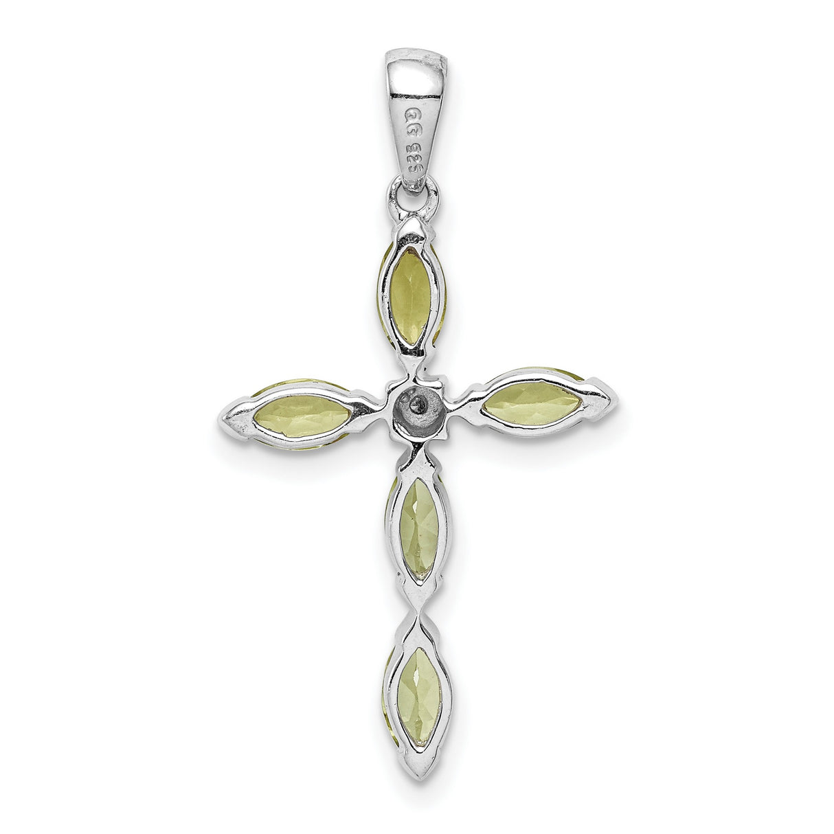 Peridot and Diamond Cross 26x18mm 1.2ct Charm Pendant in Real 925 Sterling Silver