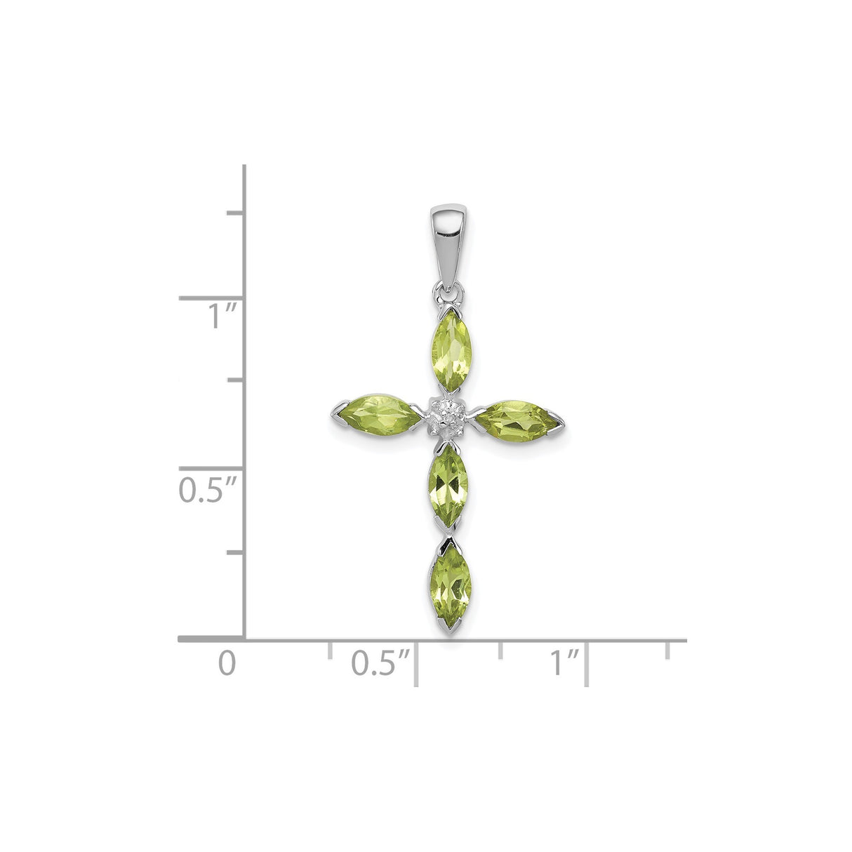 Sterling Silver Pendant with Marquise Peridot and Diamond, Faith Cross Design for Men and Women