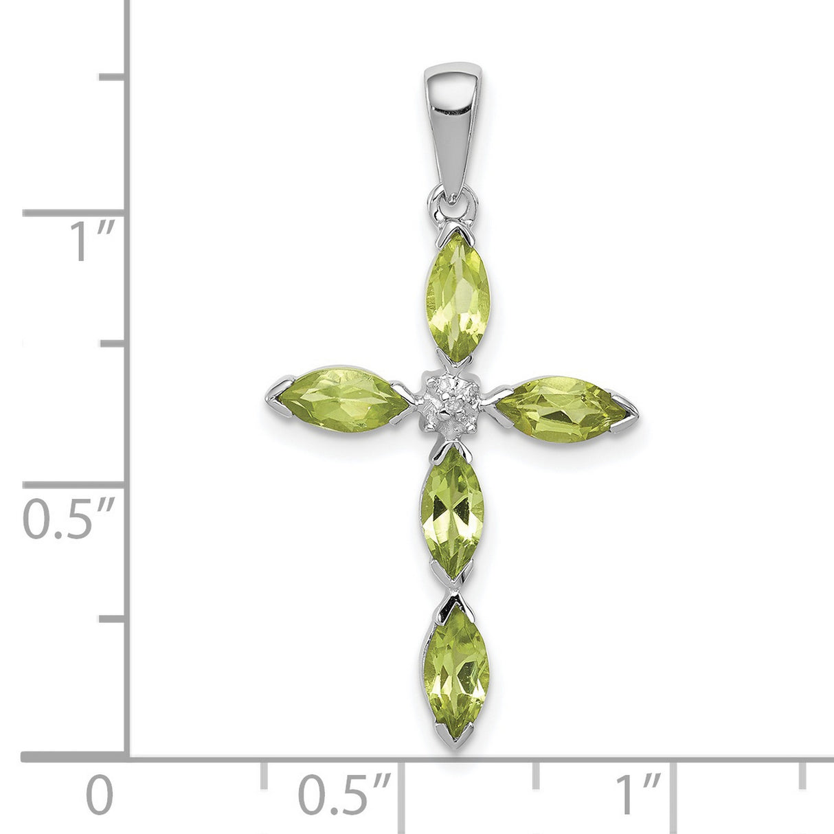 Peridot and Diamond Cross 26x18mm 1.2ct Charm Pendant in Real 925 Sterling Silver