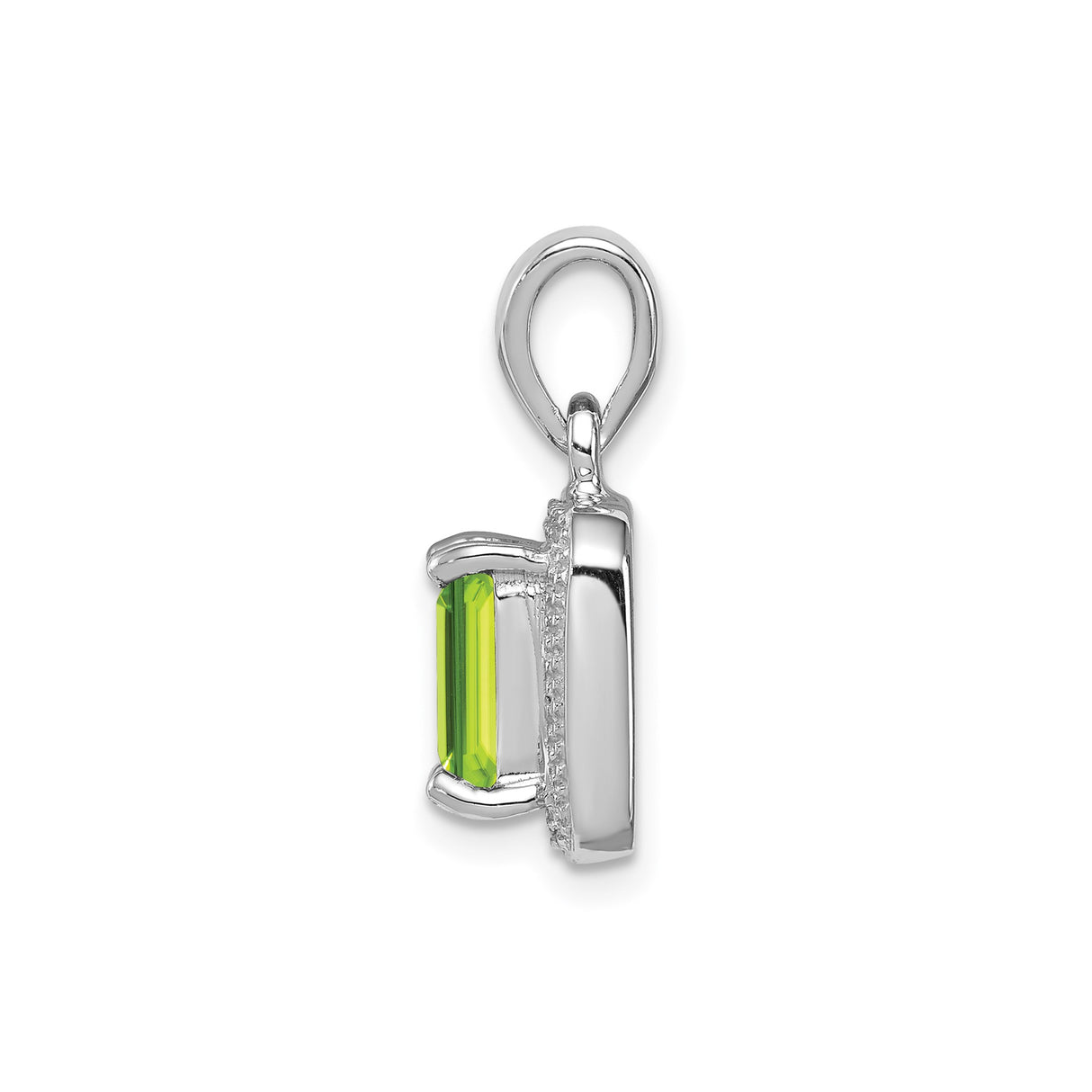 Sterling Silver Pendant with Peridot and Diamond, Emerald Cut Halo Design for Women