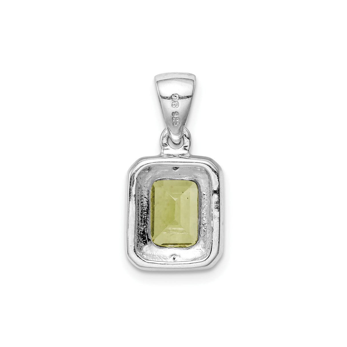 Sterling Silver Pendant with Peridot and Diamond, Emerald Cut Halo Design for Women