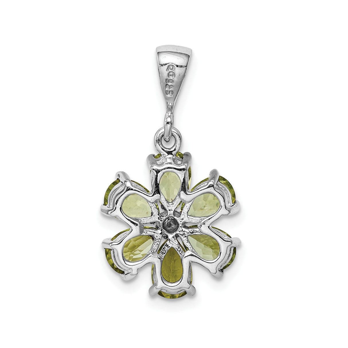 Sterling Silver Flower Pendant with Peridot and Diamond, Botanical Design for Women