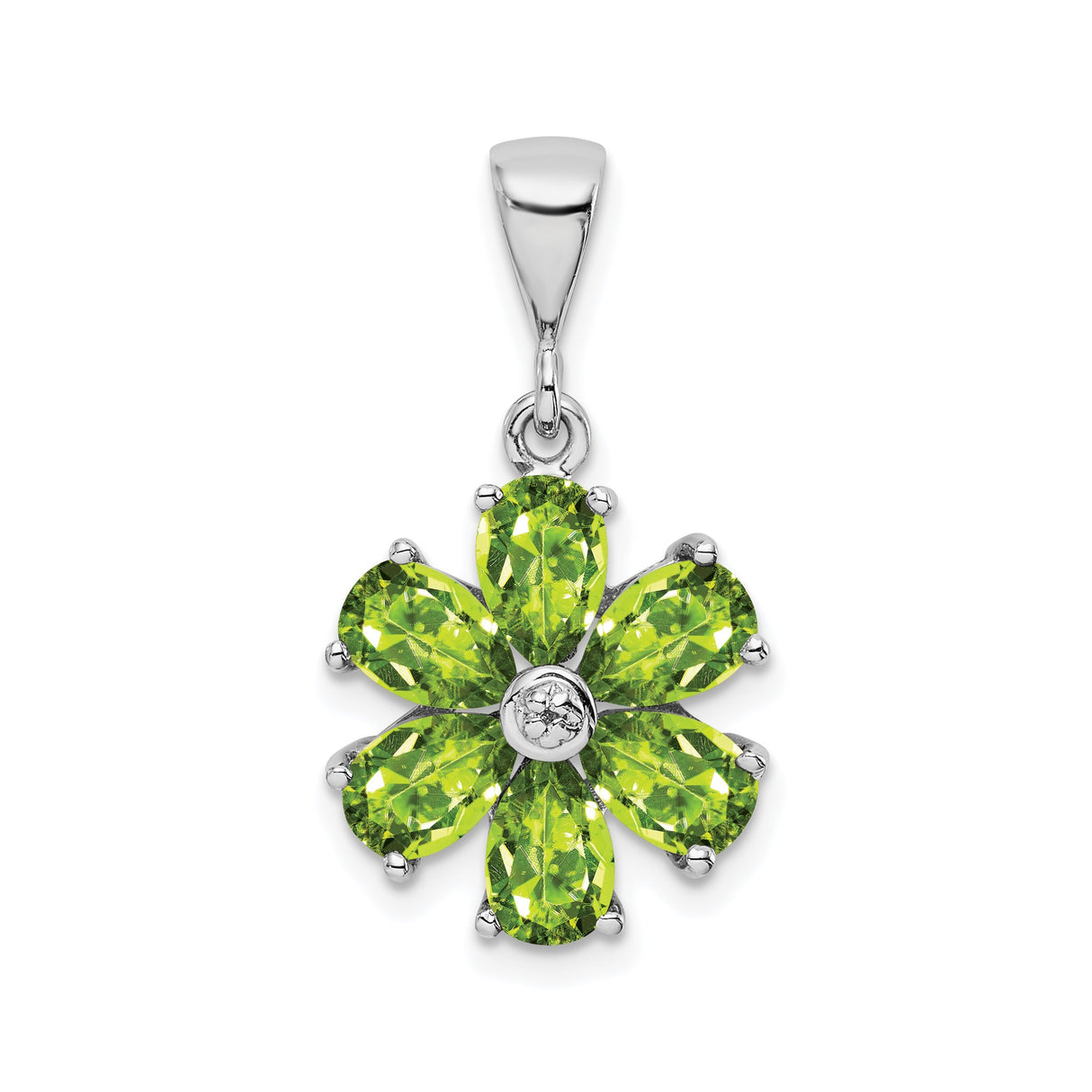 Sterling Silver Flower Pendant with Peridot and Diamond, Botanical Design for Women