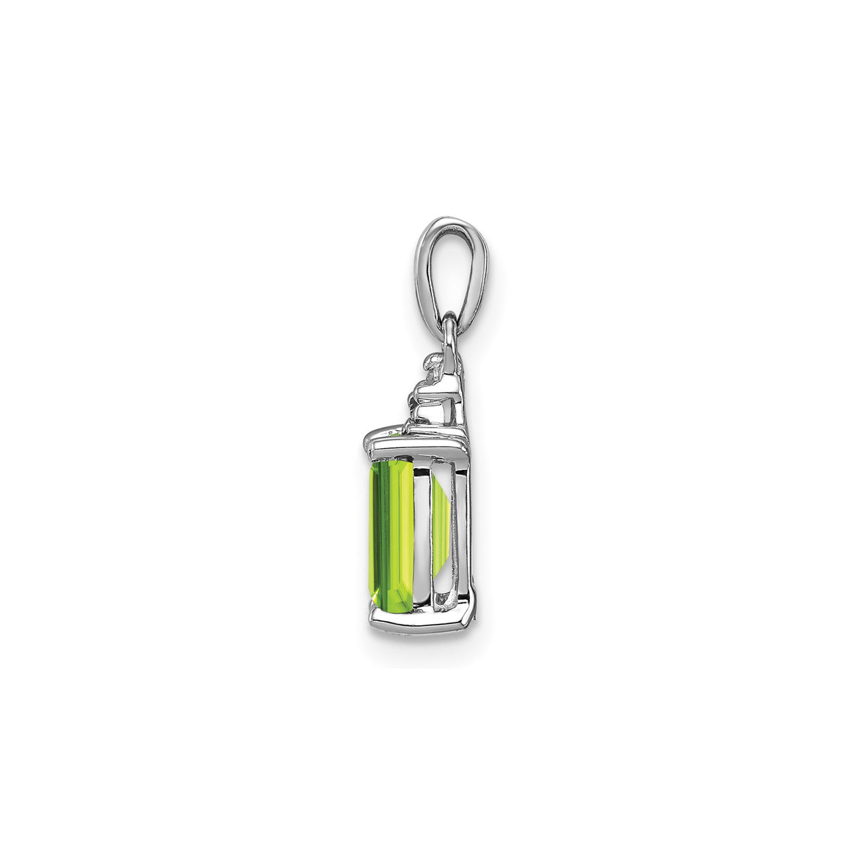 Sterling Silver Pendant with Peridot and Diamond, Emerald Cut, Textured Bail, August Birthstone