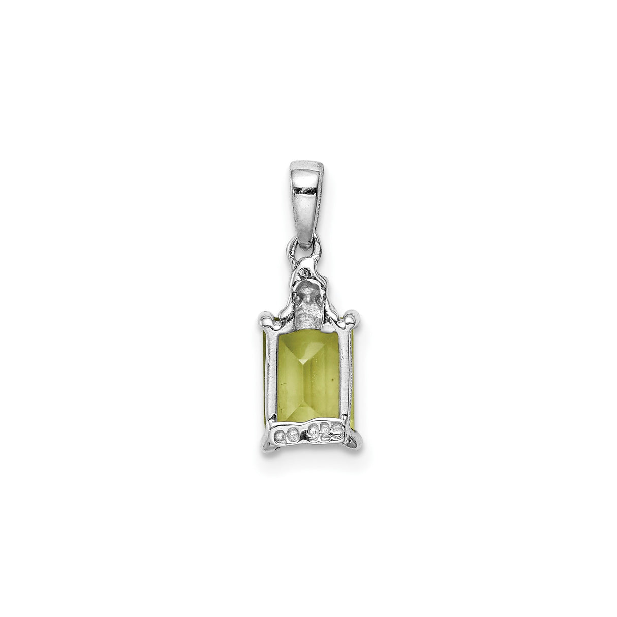 Sterling Silver Pendant with Peridot and Diamond, Emerald Cut, Textured Bail, August Birthstone