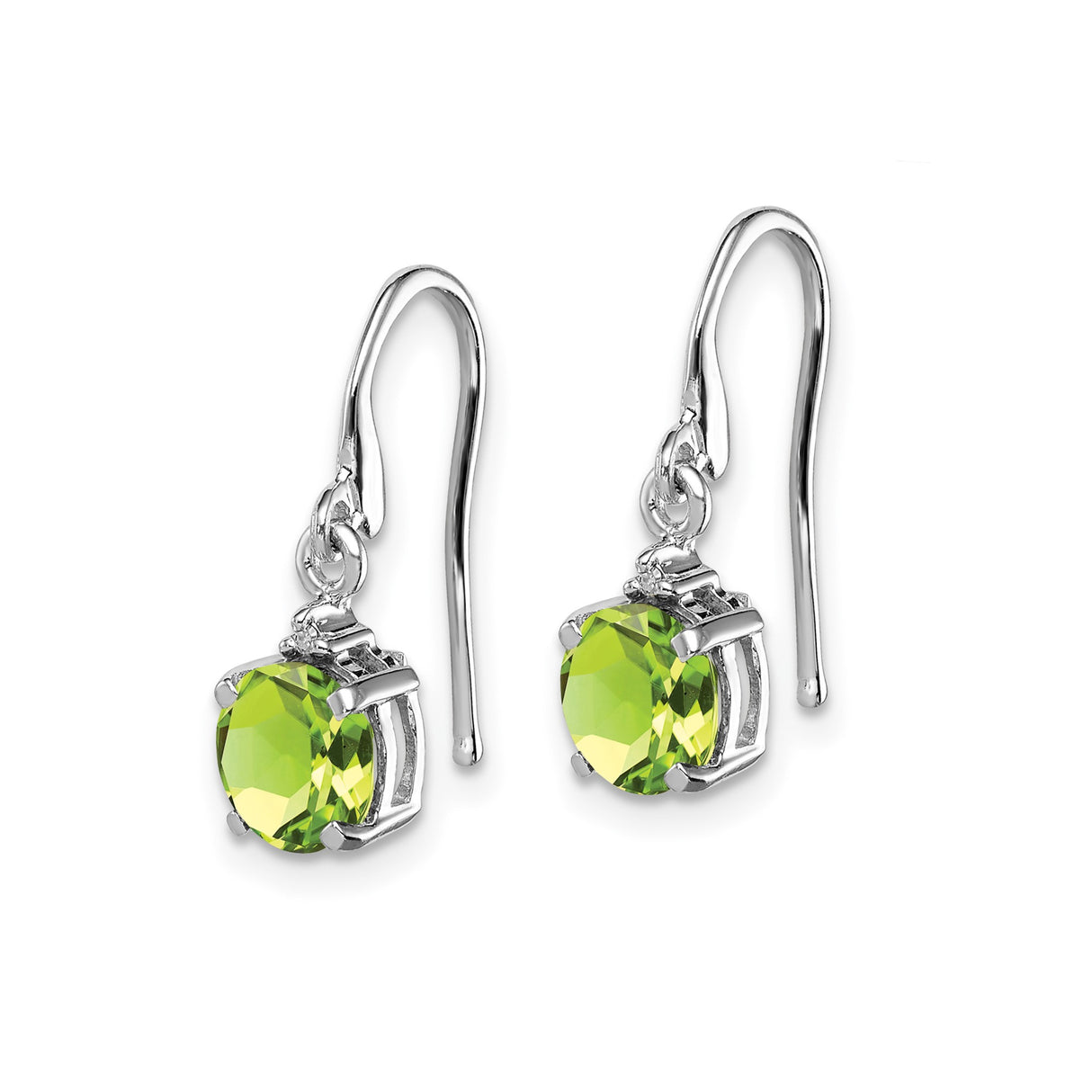 Sterling Silver Dangle Earrings with Round Peridot and Diamond Accent, Drop Style for Women