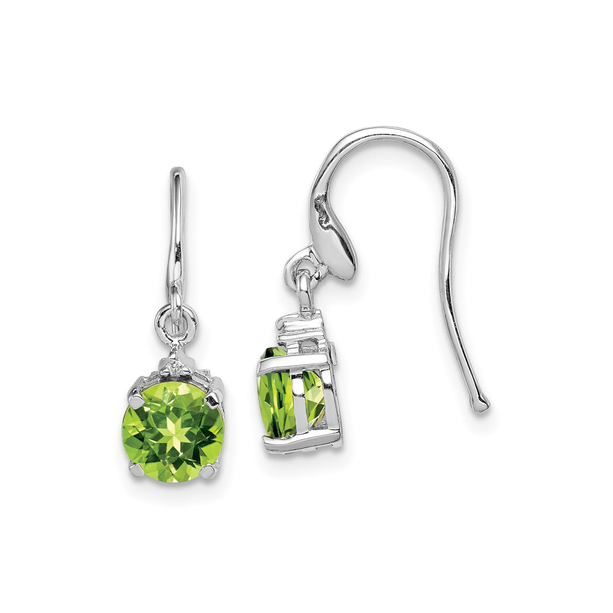 Sterling Silver Dangle Earrings with Round Peridot and Diamond Accent, Drop Style for Women