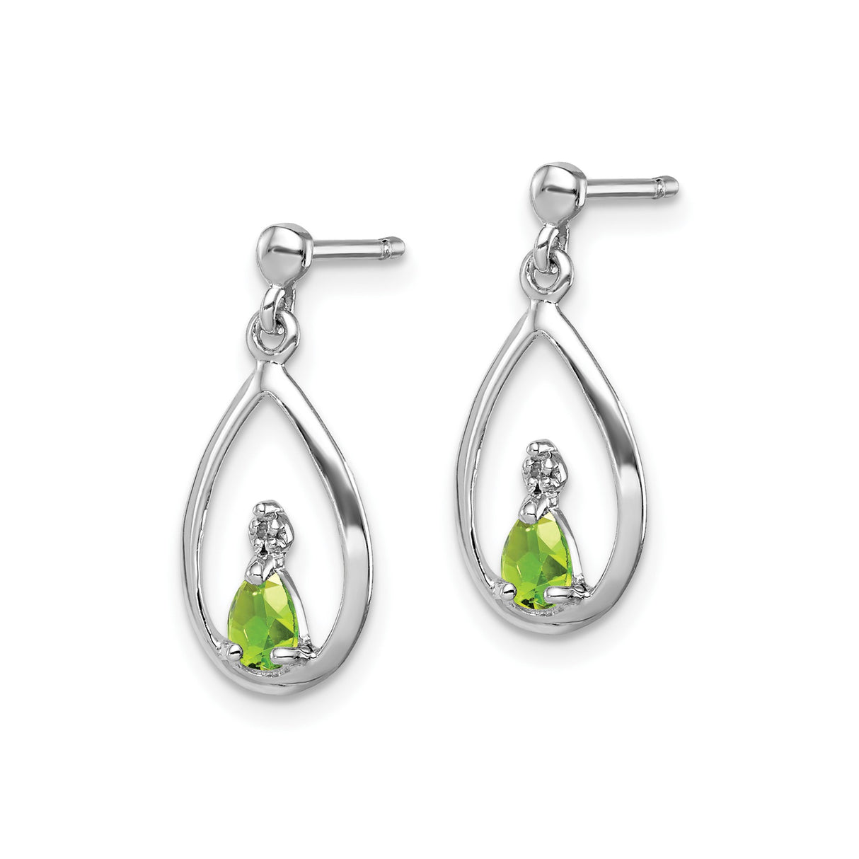 Sterling Silver Teardrop Dangle Earrings with Pear Shaped Peridot and Diamond Accents