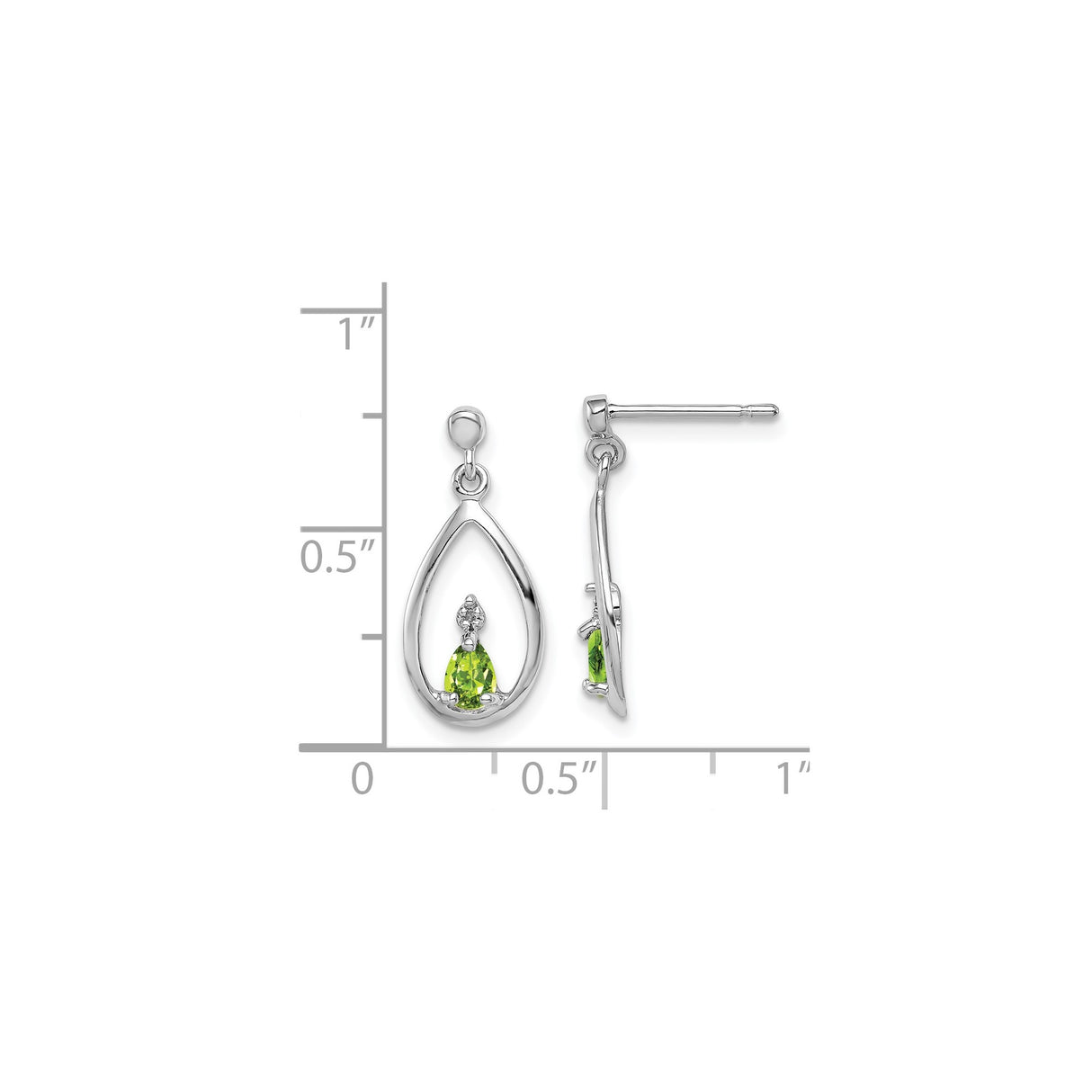 Sterling Silver Teardrop Dangle Earrings with Pear Shaped Peridot and Diamond Accents