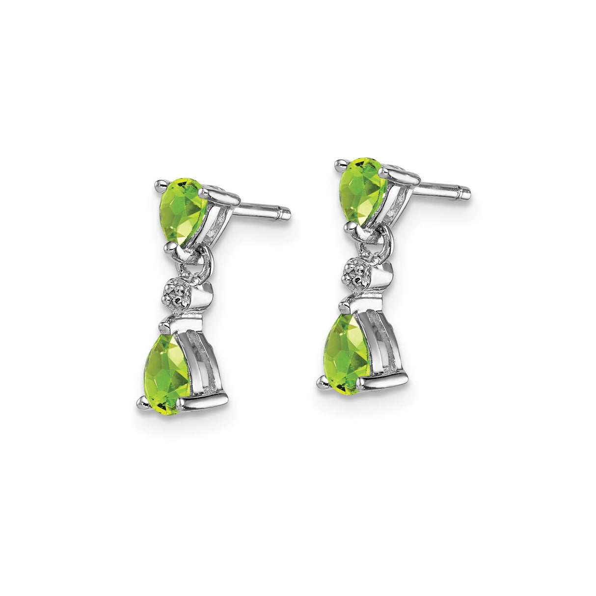 Sterling Silver Dangle Stud Earrings with Pear-Shaped Peridot and Round Accent