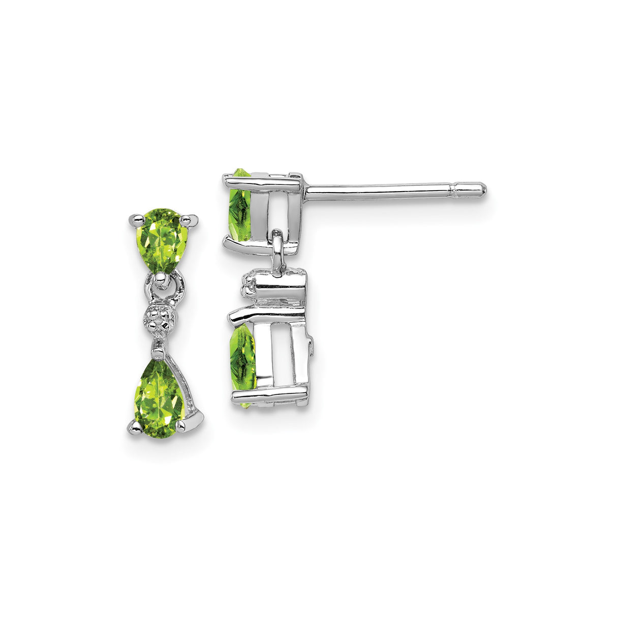 Sterling Silver Dangle Stud Earrings with Pear-Shaped Peridot and Round Accent