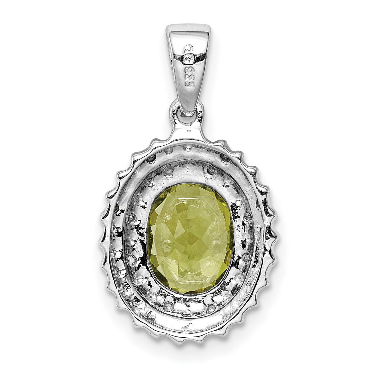 Sterling Silver Pendant with Peridot Oval and Diamond Halo, August Birthstone Jewelry for Women