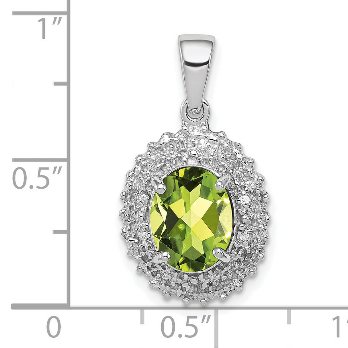 Sterling Silver Pendant with Peridot Oval and Diamond Halo, August Birthstone Jewelry for Women