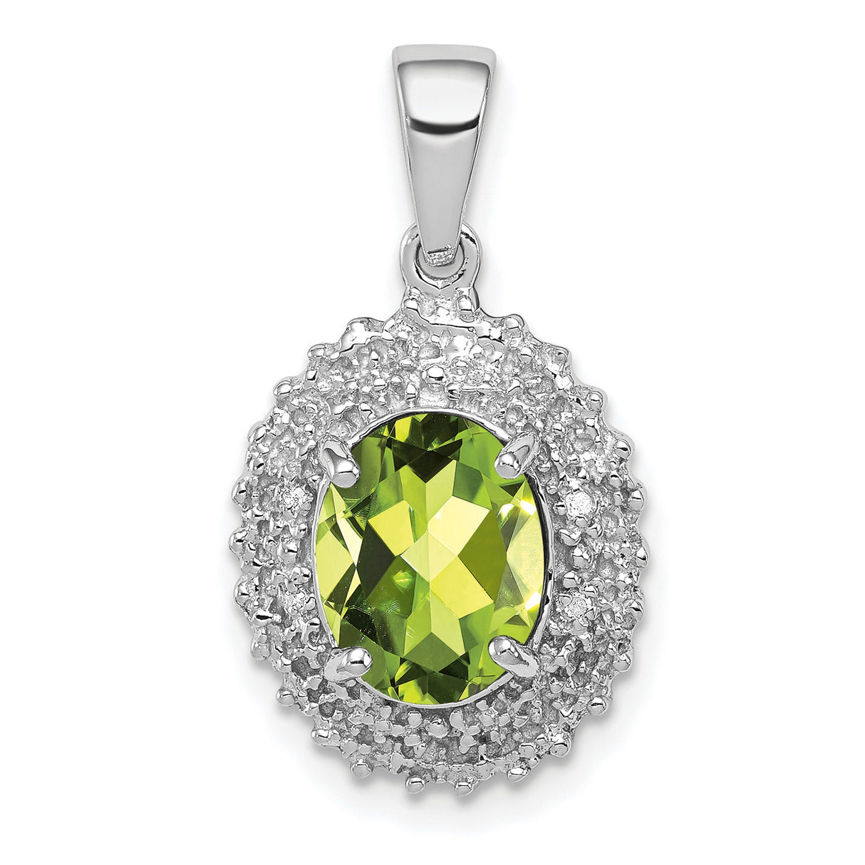 Sterling Silver Pendant with Peridot Oval and Diamond Halo, August Birthstone Jewelry for Women