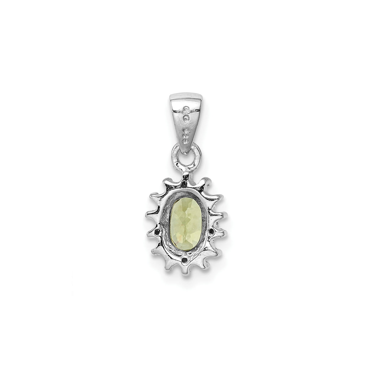 Sterling Silver Pendant with Peridot and Diamond in Sunburst Halo Design