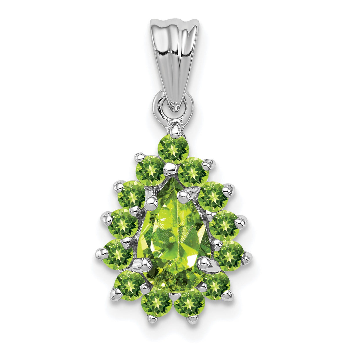 Sterling Silver Teardrop Pendant with Peridot Floral Cluster, August Birthstone Jewelry