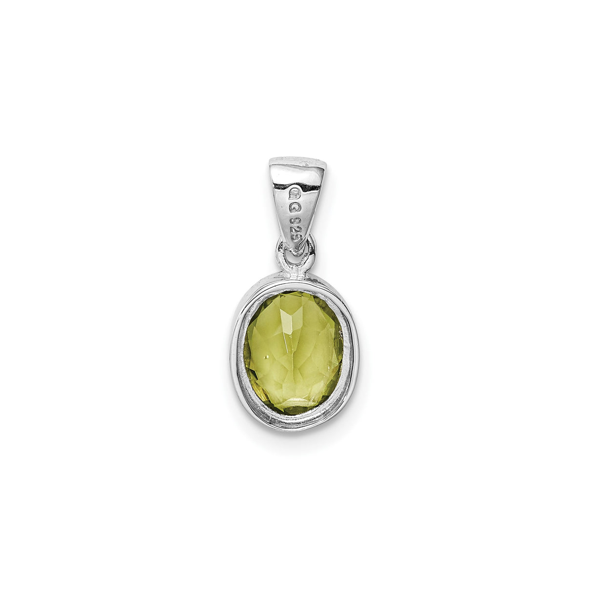 Sterling Silver Oval Pendant with Peridot Gemstone, August Birthstone, Minimalist Design