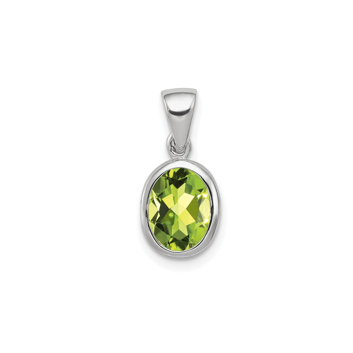 Sterling Silver Oval Pendant with Peridot Gemstone, August Birthstone, Minimalist Design