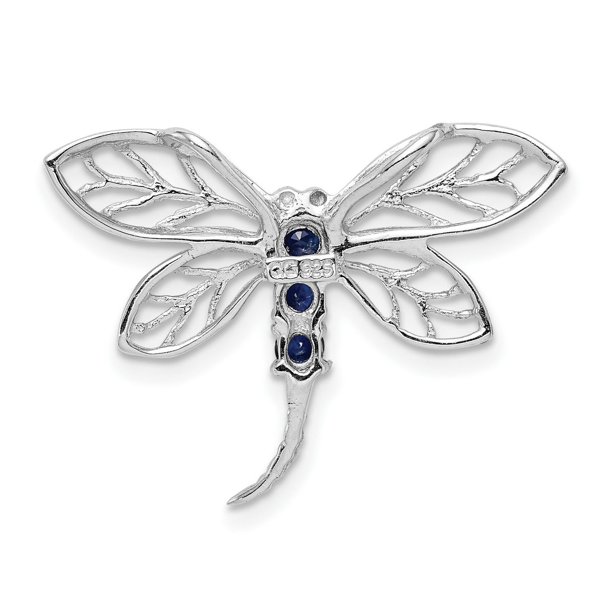 Sterling Silver Dragonfly Pendant with Sapphire Accents, Openwork Wings, Nature-Inspired Design