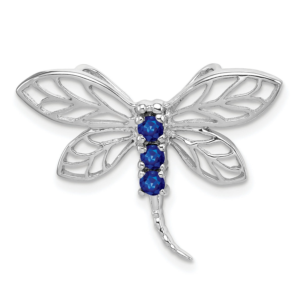 Sterling Silver Dragonfly Pendant with Sapphire Accents, Openwork Wings, Nature-Inspired Design