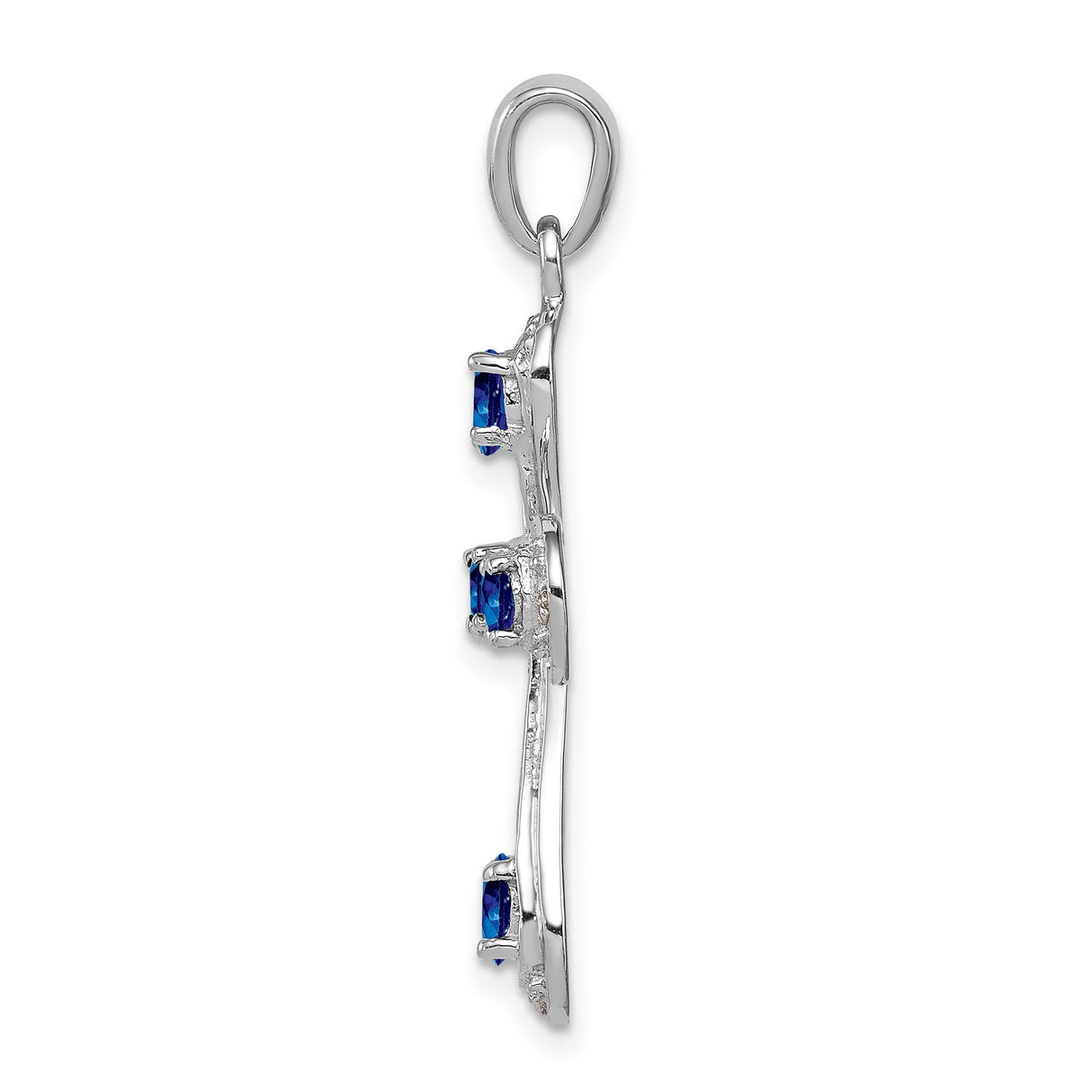 Sterling Silver Cross Pendant with Sapphire and Diamond Accent, Openwork Faith Design