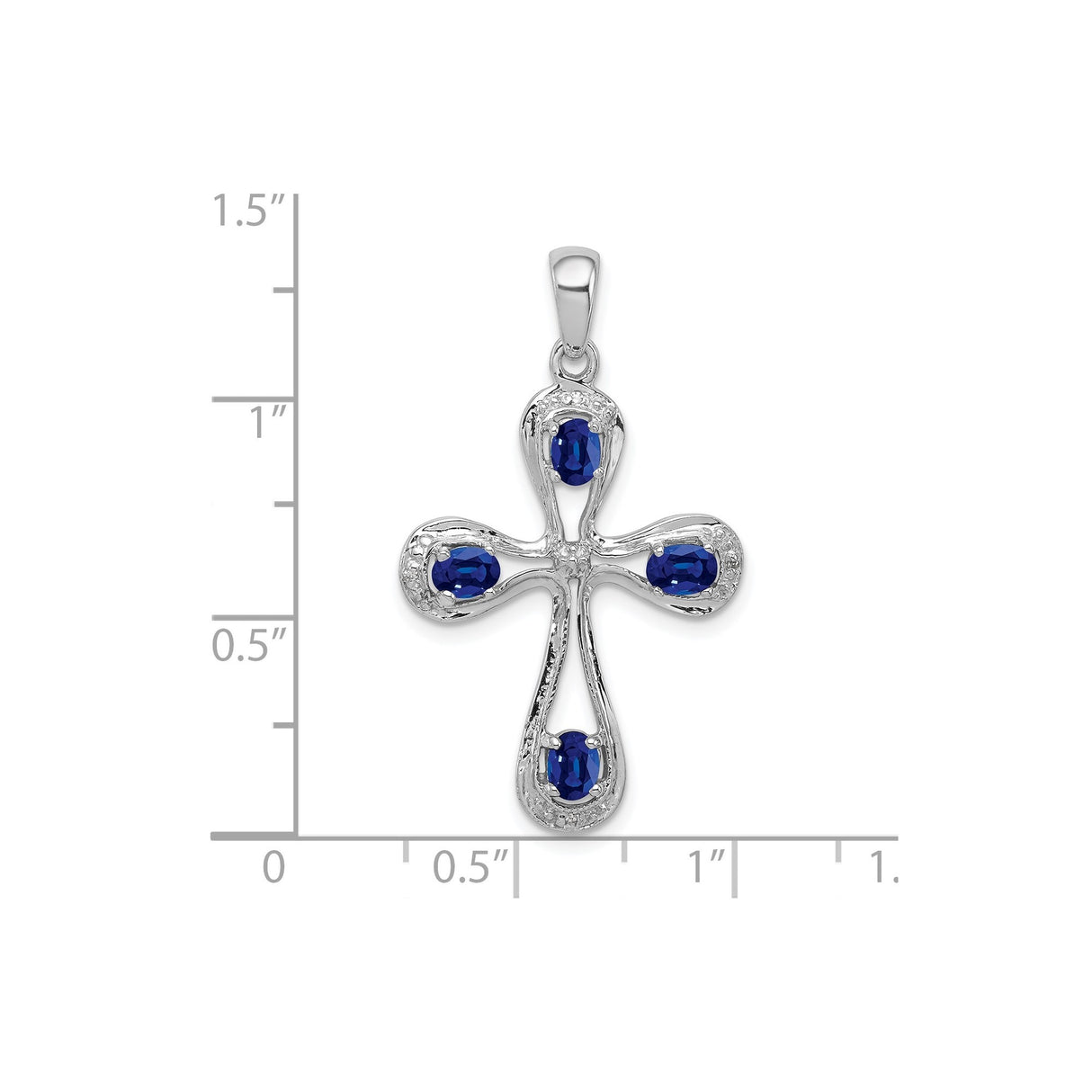 Sterling Silver Cross Pendant with Sapphire and Diamond Accent, Openwork Faith Design