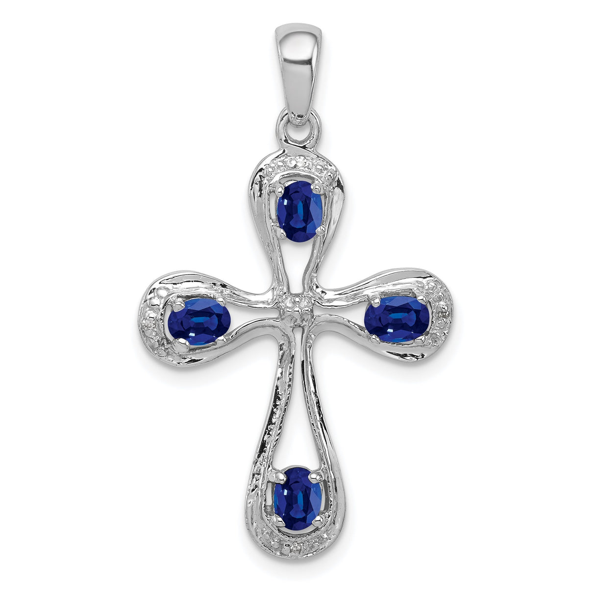 Sterling Silver Cross Pendant with Sapphire and Diamond Accent, Openwork Faith Design