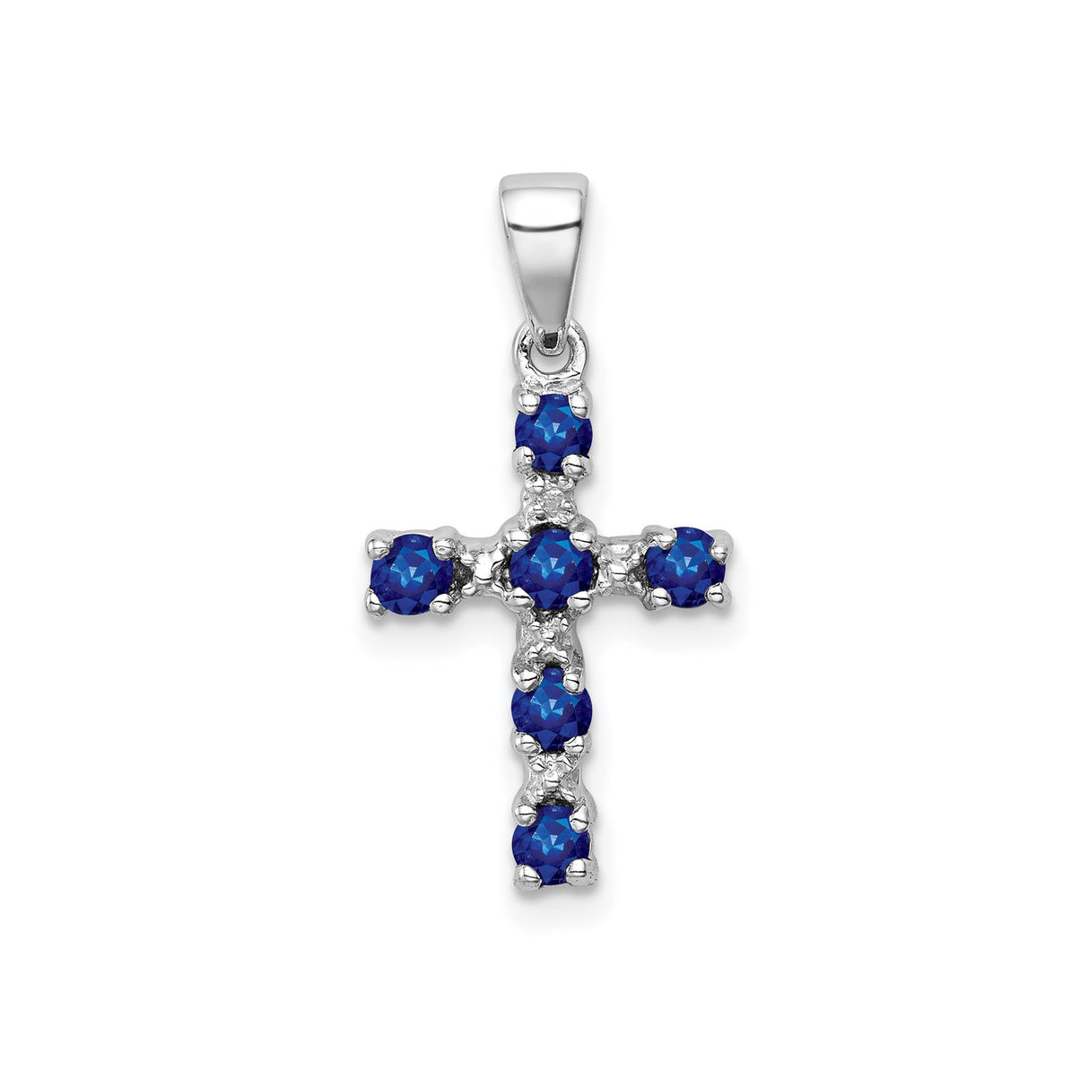 Sterling Silver Cross Pendant with Sapphire and Diamond, Spiritual Faith Jewelry for Men and Women