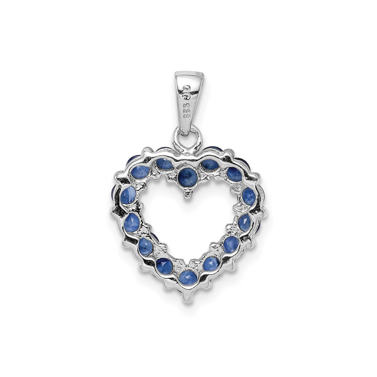 Sterling Silver Heart Pendant with Round Sapphire, Open Heart Design for Women