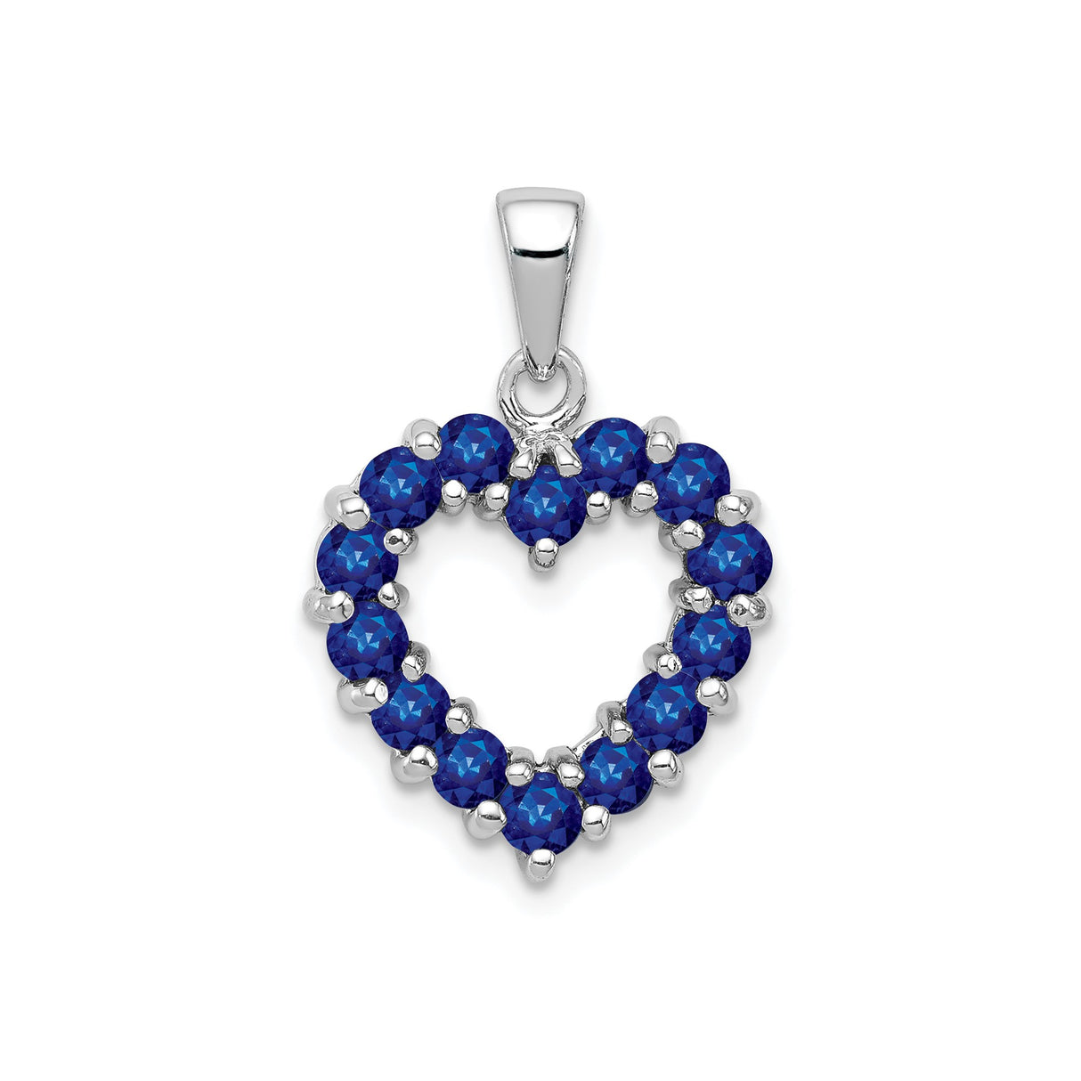 Sterling Silver Heart Pendant with Round Sapphire, Open Heart Design for Women