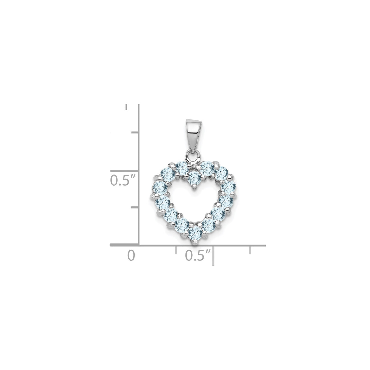 Sterling Silver Heart Pendant with Aquamarine in Prong Setting, Open Heart Design for Women