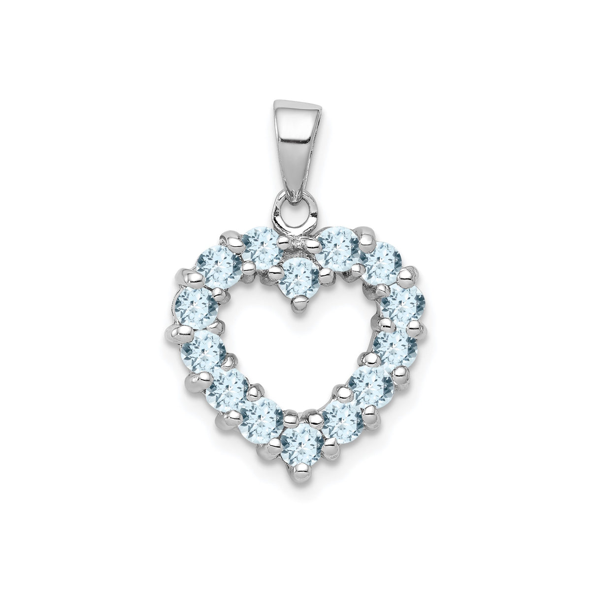 Sterling Silver Heart Pendant with Aquamarine in Prong Setting, Open Heart Design for Women
