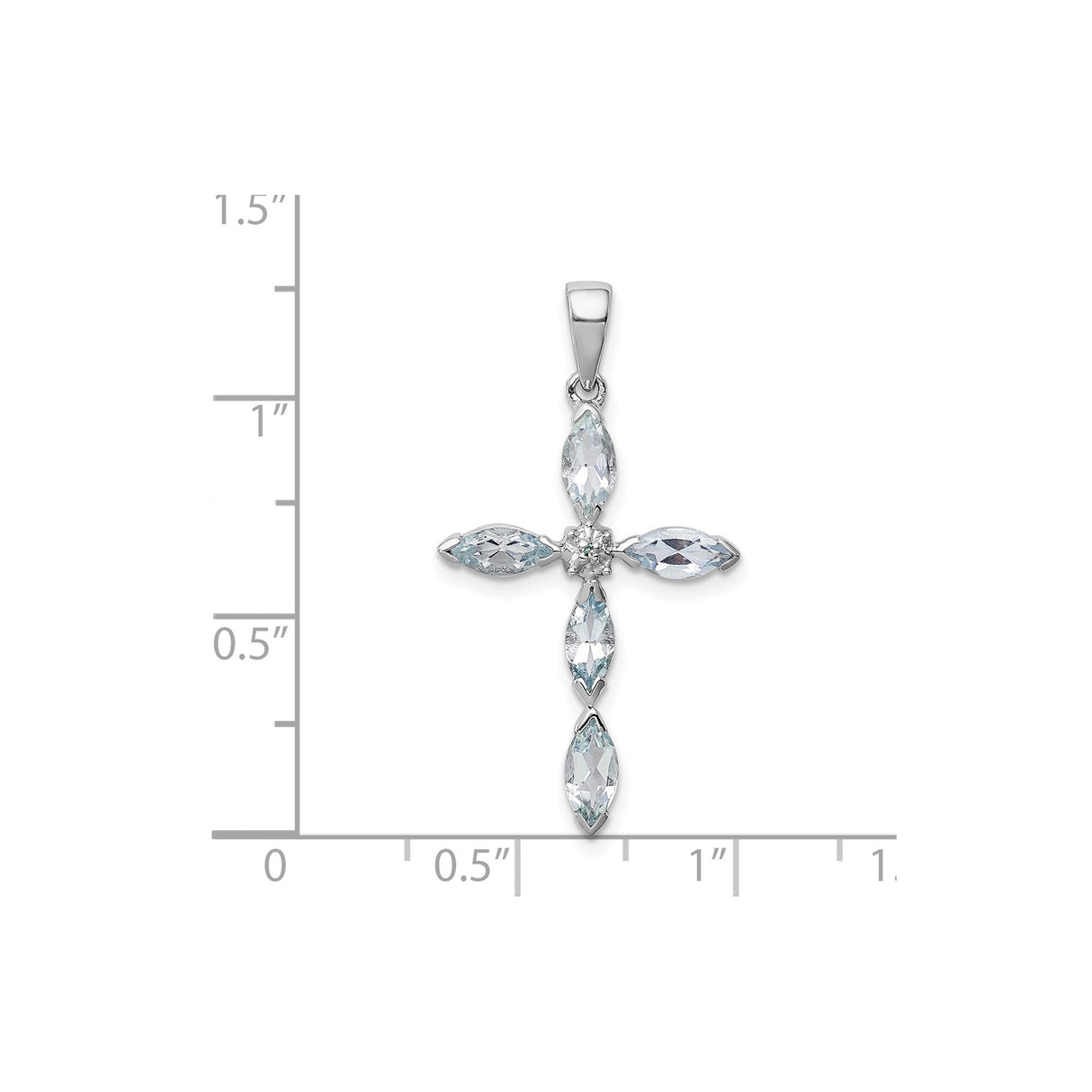 Sterling Silver Cross Pendant with Aquamarine and Diamond, Modern Spiritual Design