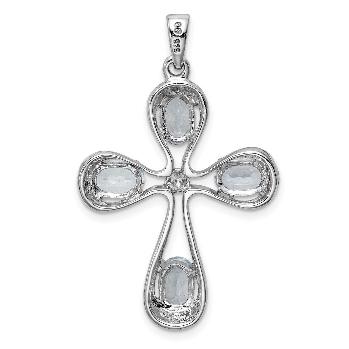 Sterling Silver Cross Pendant with Aquamarine and Diamond, Vintage Inspired Faith Jewelry