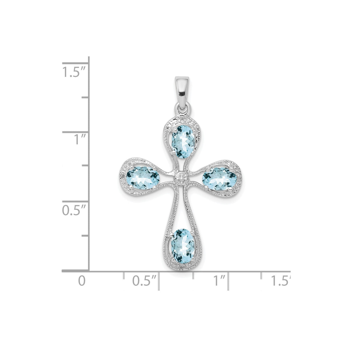 Sterling Silver Cross Pendant with Aquamarine and Diamond, Vintage Inspired Faith Jewelry