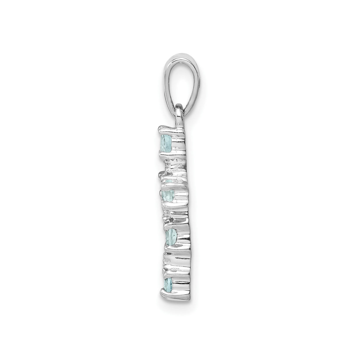 Sterling Silver Cross Pendant with Aquamarine and Diamond Accents, Modern Religious Jewelry
